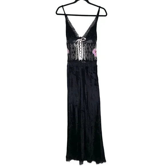 Fillyboo Kiss From A Rose Bias Maxi Dress Black Beaded Velvet Lace Size XS - Picture 3 of 10